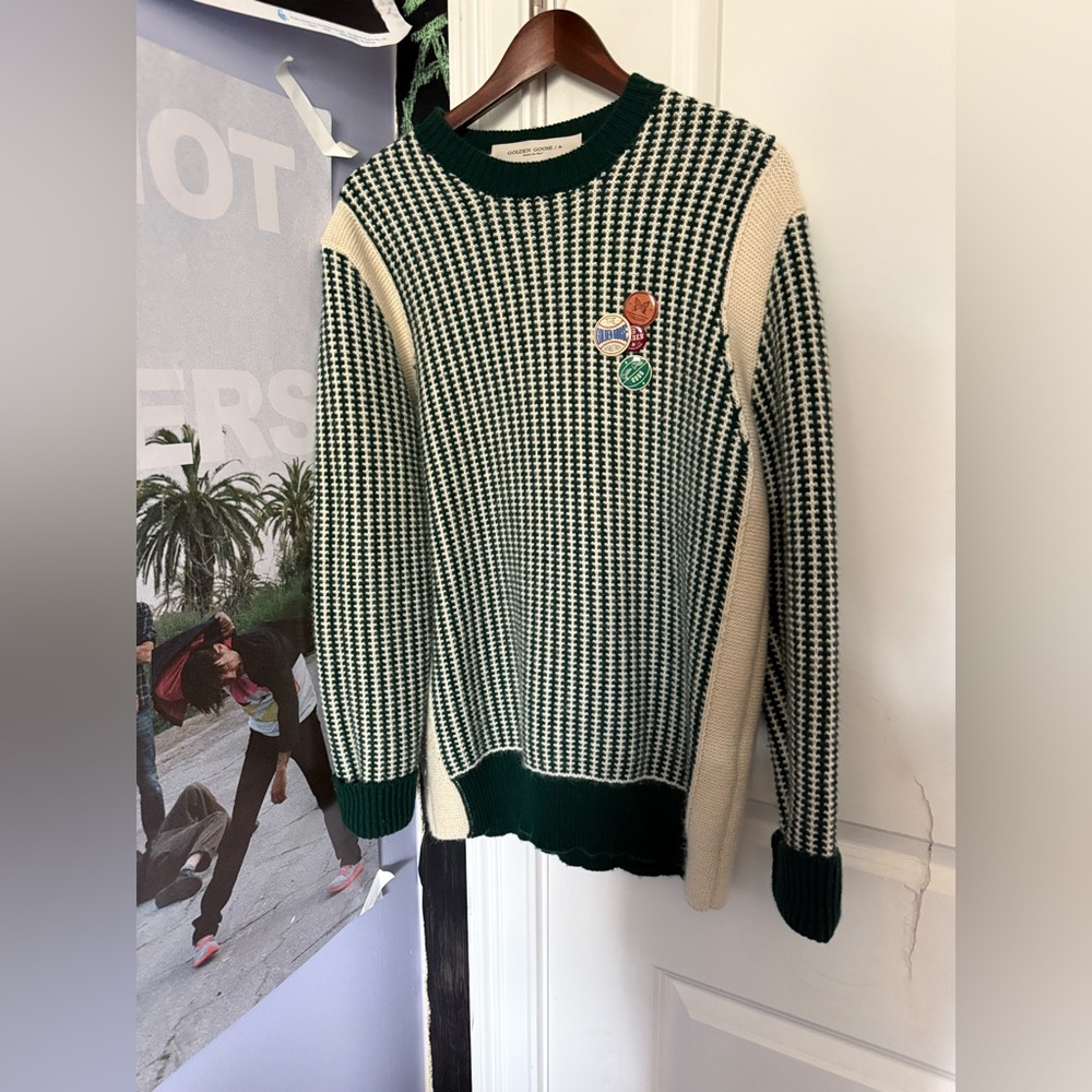 Golden Goose Forest Green and Cream Knit Sweater